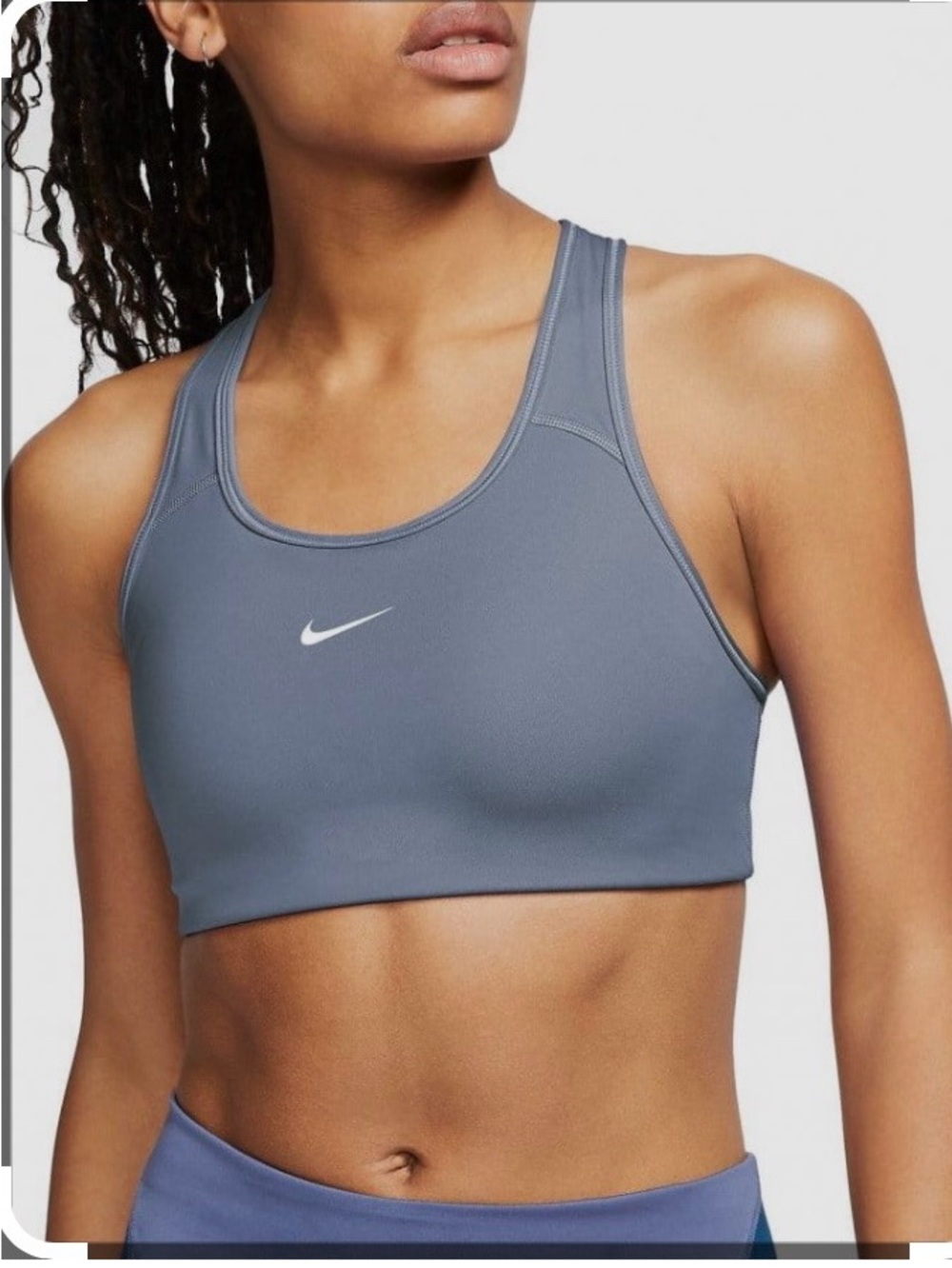 Nike Blue-Grey Racerback Sports Bra with White Swoosh